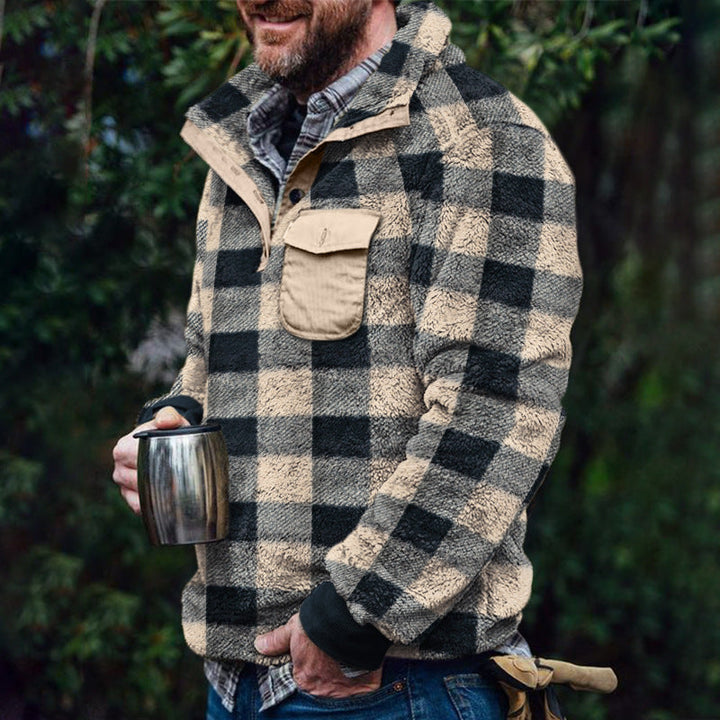 Men’s Fleece Pullover with Plaid Pattern & High Collar | Lune London