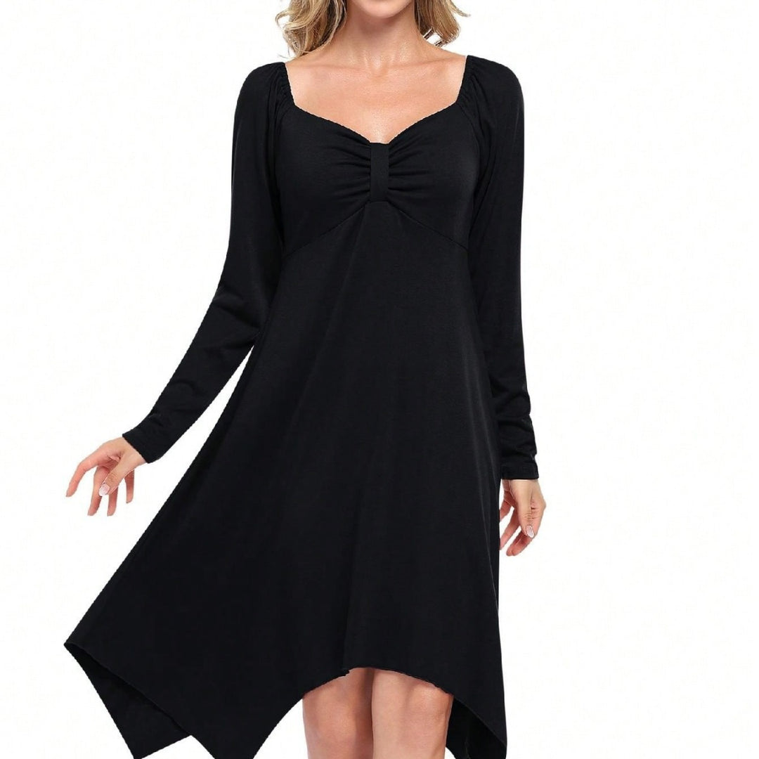 Asymmetrical long dress for women with long sleeves and ruched top Chic & Stil
