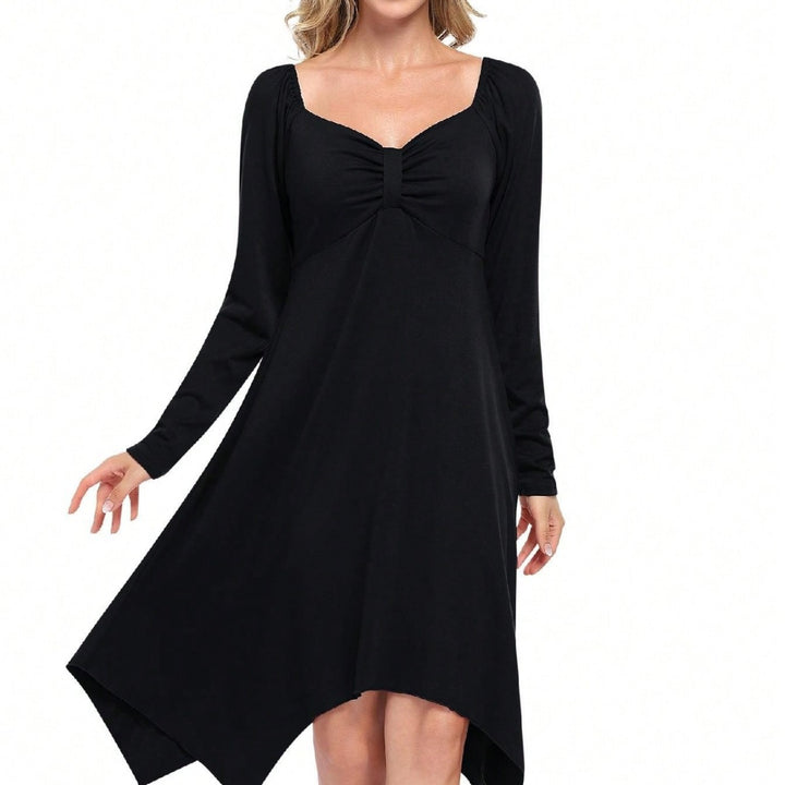 Asymmetrical long dress for women with long sleeves and ruched top Chic & Stil