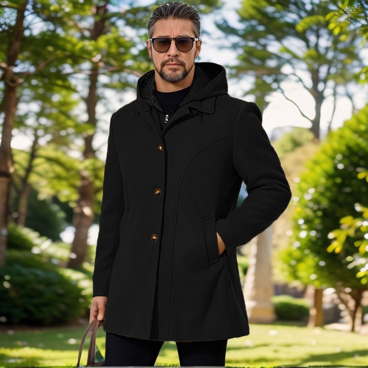 Elegant transition jacket for men with hood and flared pleats Lune London