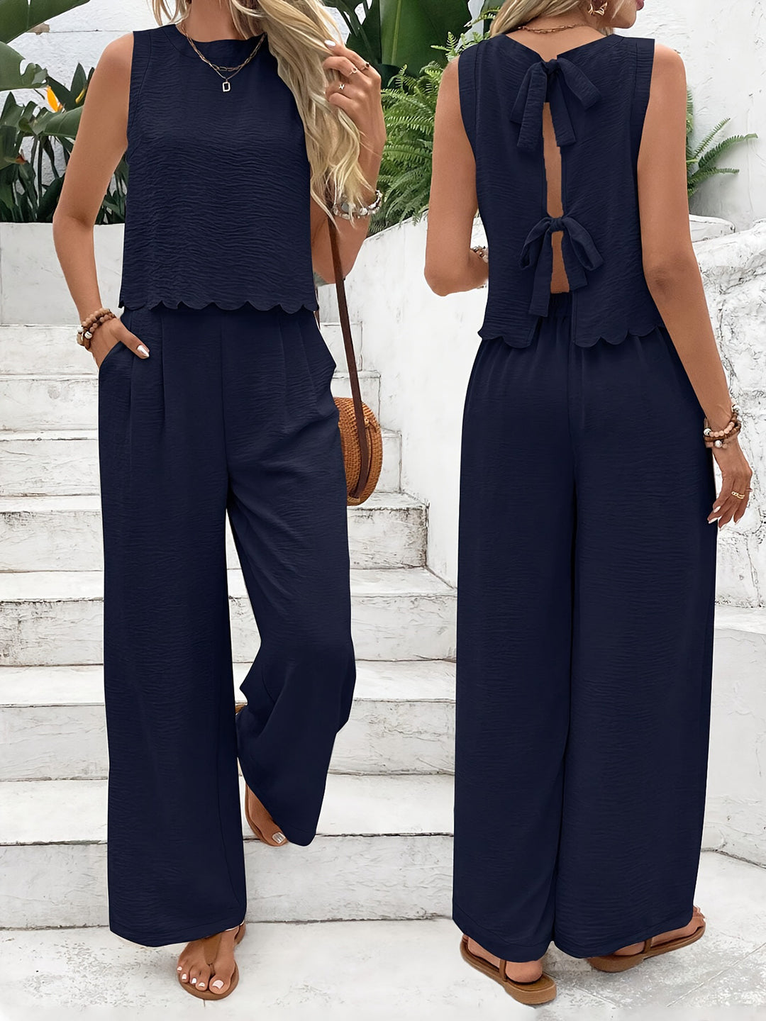 Women's jumpsuit with elegant back neckline and wide leg Lune London