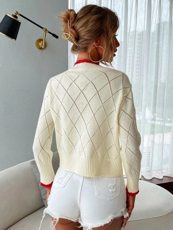 Ladies thick knitted cardigan with decorative cherry pattern Lune London