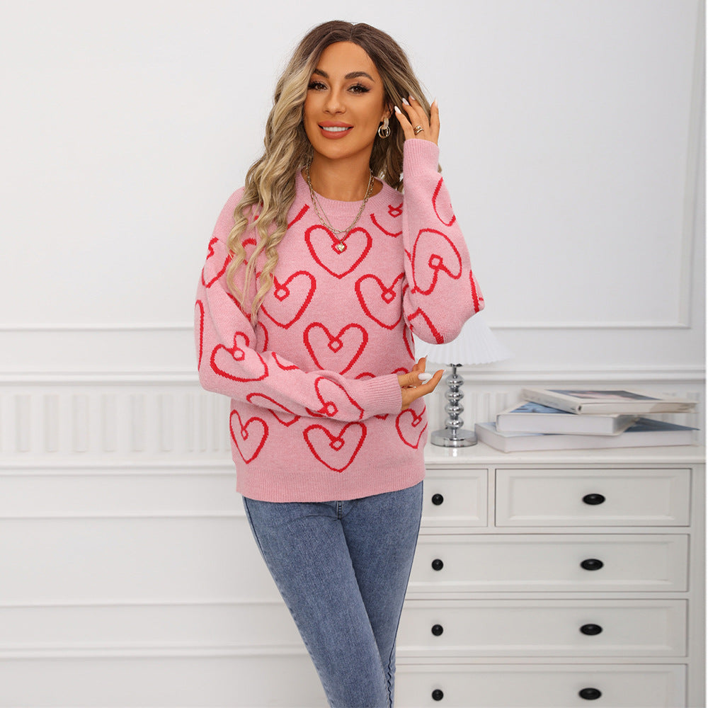 Pull confortable pour femmes avec motif en cœur et matériau doux Chic & Stil
