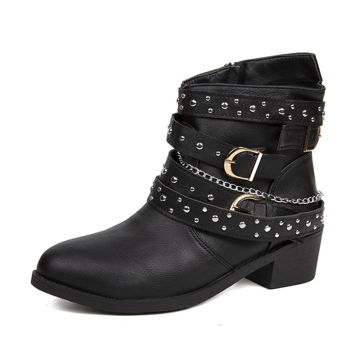 Ankle boots for women with trendy buckles and decorative studs Lune London