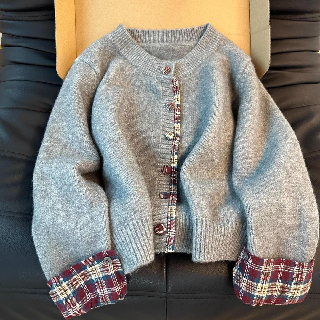 Cardigan Cozy Femme avec Motif À Carreaux Chic & Stil
