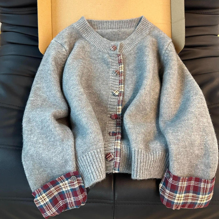 Cardigan Cozy Femme avec Motif À Carreaux Chic & Stil