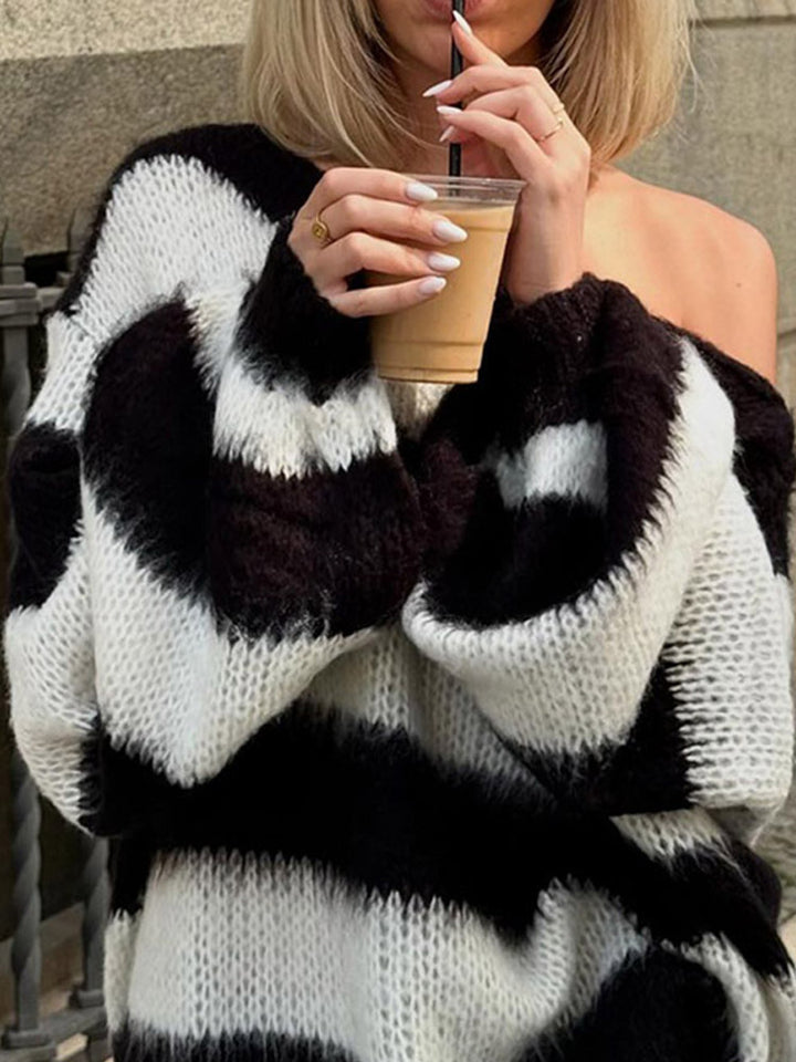 Oversized knitted sweater for women with wide stripes Lune London