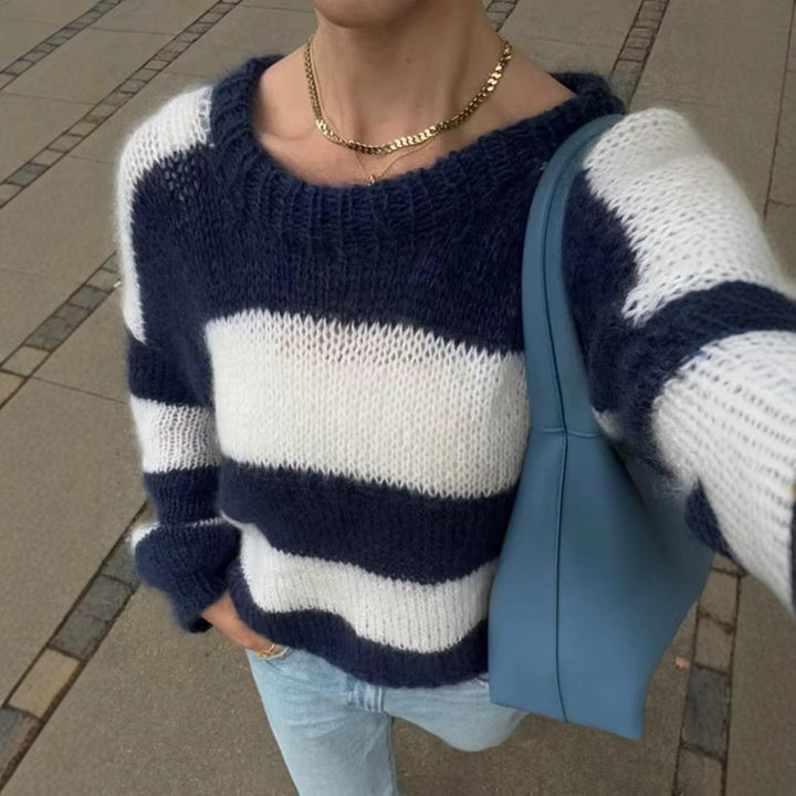 Pull en tricot rayé pour femme avec col rond Chic & Stil