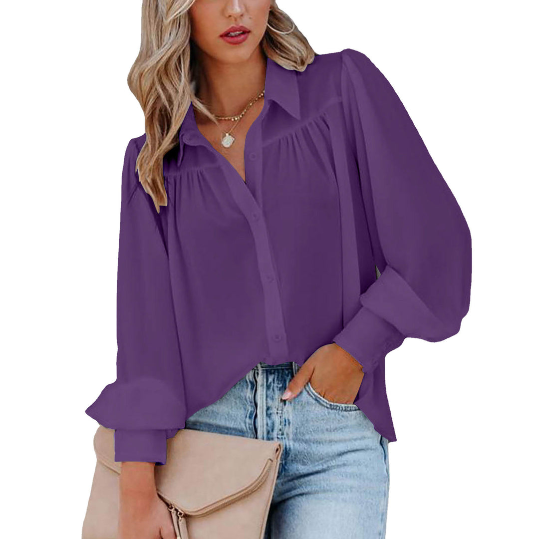 Elegant Women's Blouse with Puff Sleeves and Chic Button Details and Style