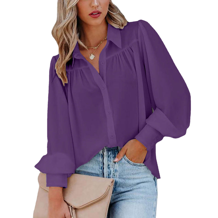 Elegant Women's Blouse with Puff Sleeves and Chic Button Details and Style
