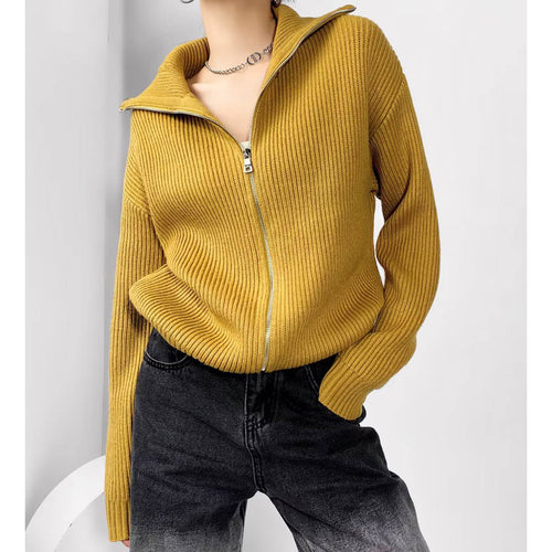 Lune London women's high collar zip-up knit jacket