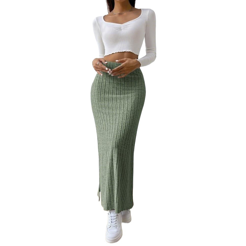 Jupe maxi pour femmes avec un design côtelé élégant et une fente sur le côté Chic & Stil
