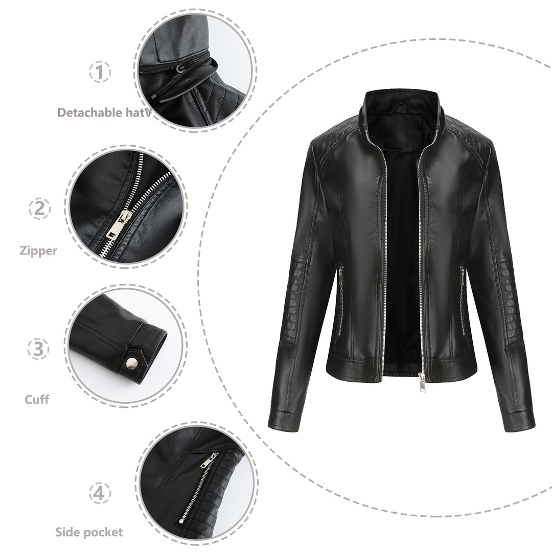 High-quality synthetic leather hooded jacket for women Lune London
