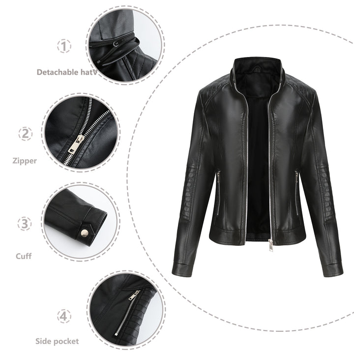 High-quality synthetic leather hooded jacket for women Lune London
