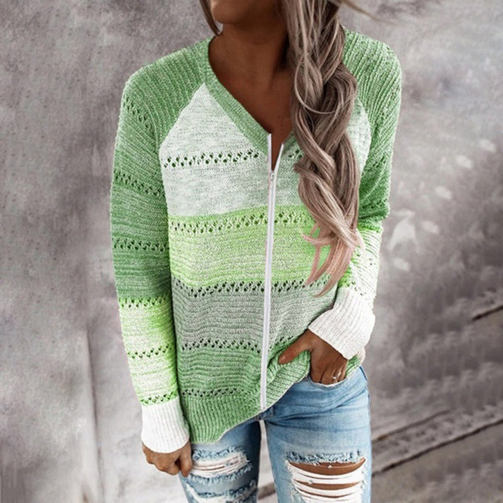Pullover en tricot pour femme avec zip et détails en côtes aérées Chic & Stil