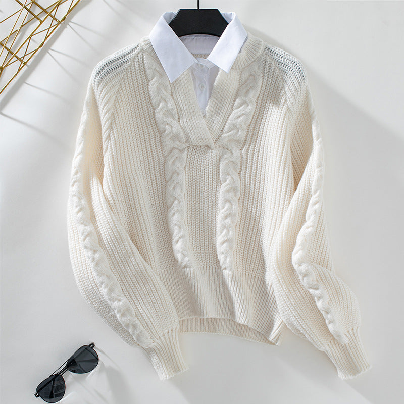 Knit sweater for women with twisted design and modern collar Lune London