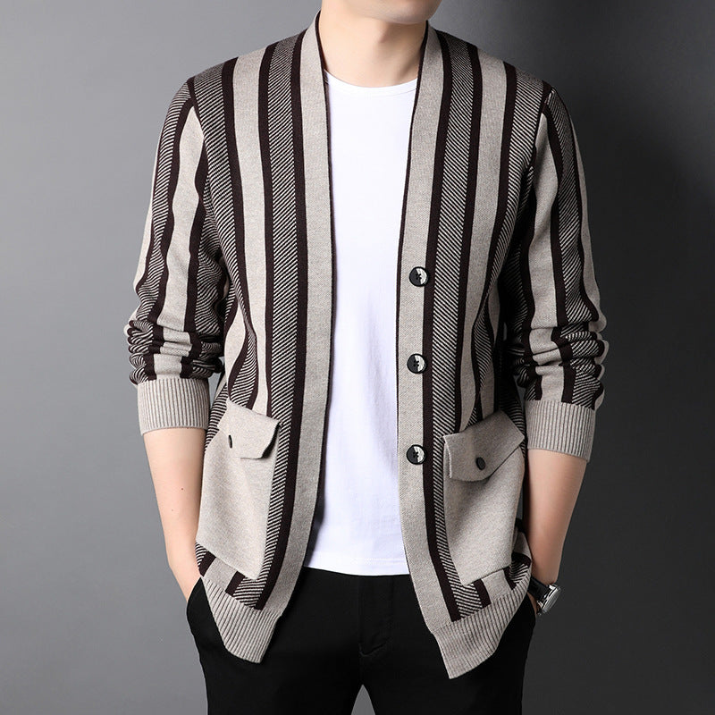 Trendy knitted jacket for men with an original striped pattern Lune London