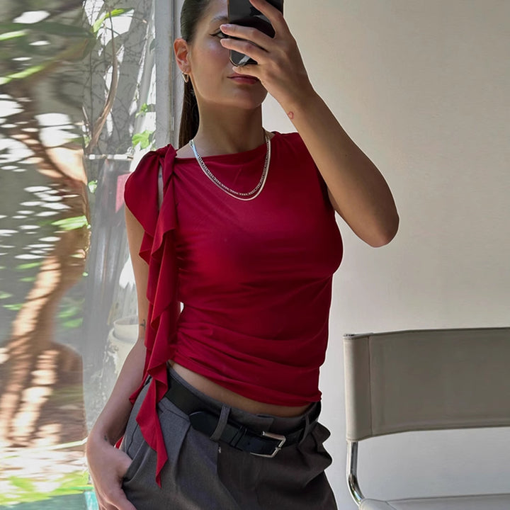 Women Asymmetrical Chic Ruffle Top