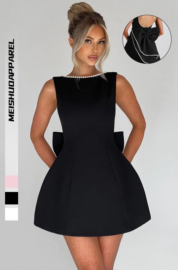 Women Elegant Sculptural Mini Dress with Pearl Decoration Lune London