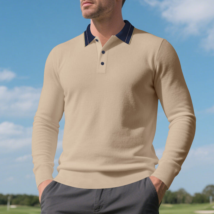 Men's long sleeve polo shirt with elegant collar Lune London