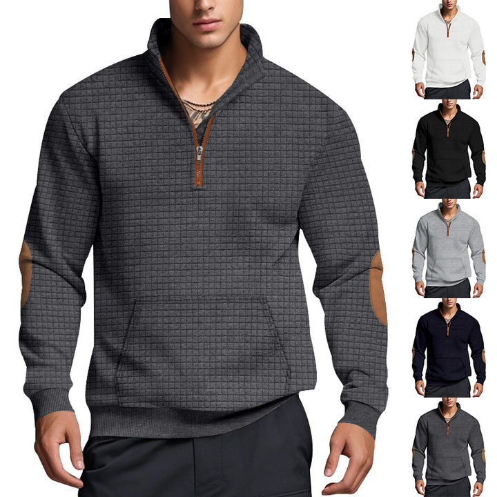 Sporty pullover for men with half-zip closure and textured surface Lune London