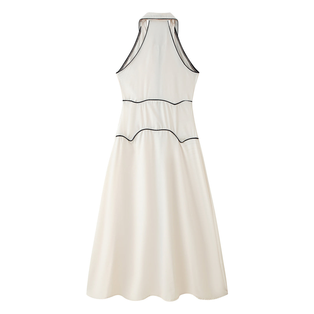 Maxi dress for women with elegant collar and pretty button design Lune London
