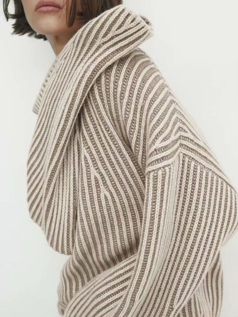 Comfortable knit sweater for women with high collar and modern stripes Lune London