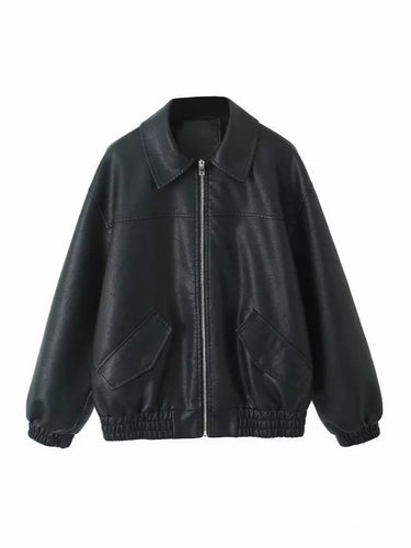 Fashion faux leather jacket for women with applied pockets Lune London