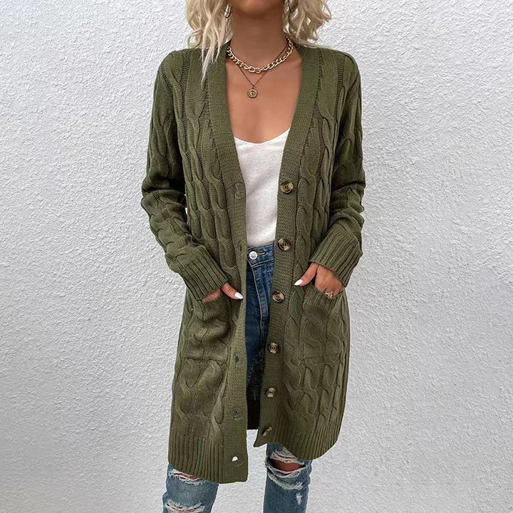 Ladies Long cardigan with buttons and practical pockets Lune London