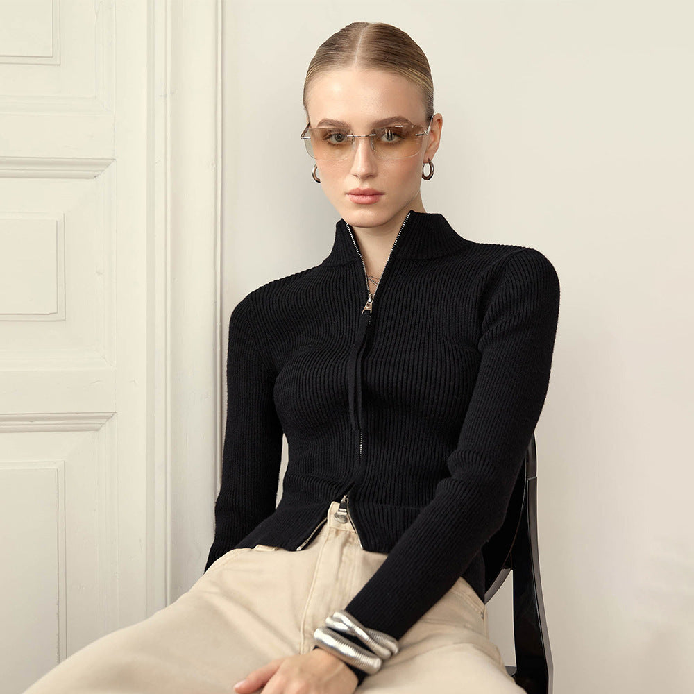 Sporty knit sweater for women with high collar Lune London