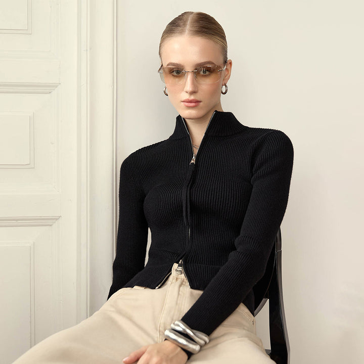 Sporty knit sweater for women with high collar Lune London