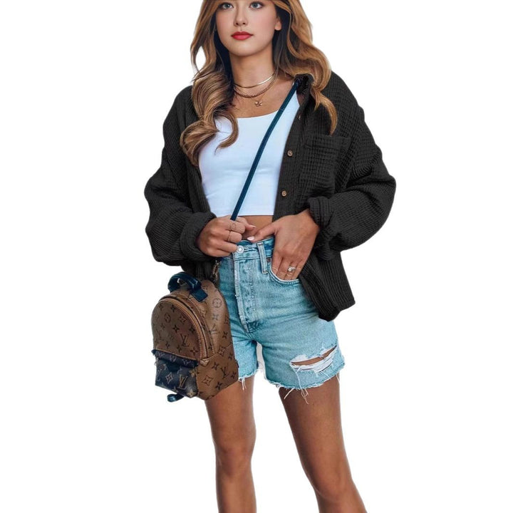 Casual overshirt jacket for women with a textured surface and trendy button details Lune London