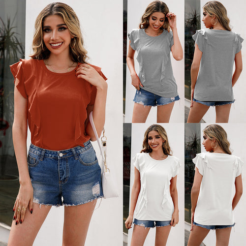 Elegant women's t-shirt with ruffle details Lune London