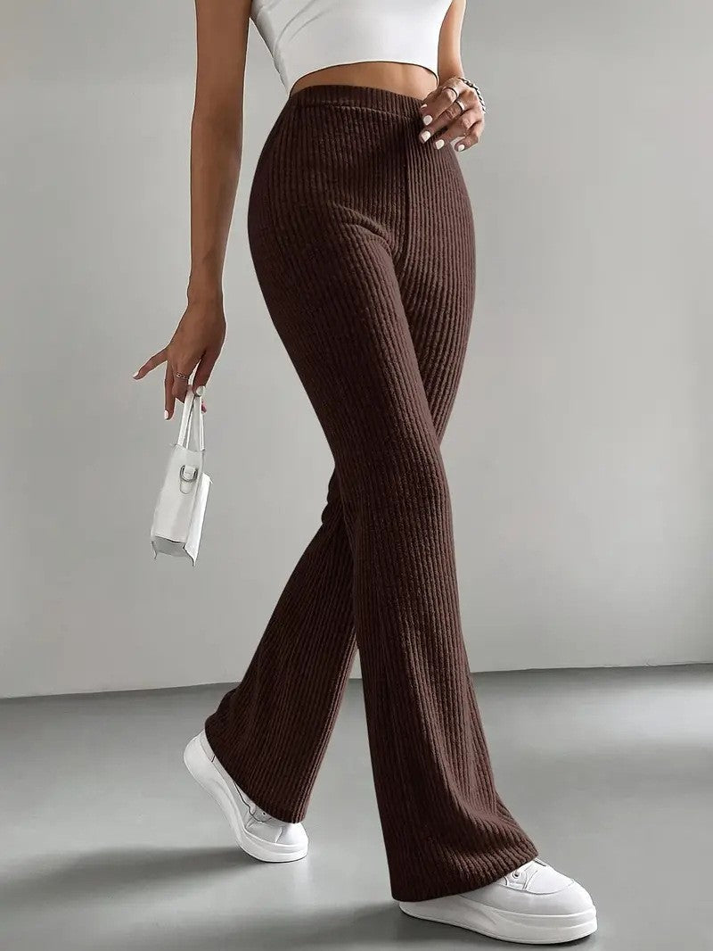 Women Elegant and Comfortable Ribbed High-Waisted Pants Lune London