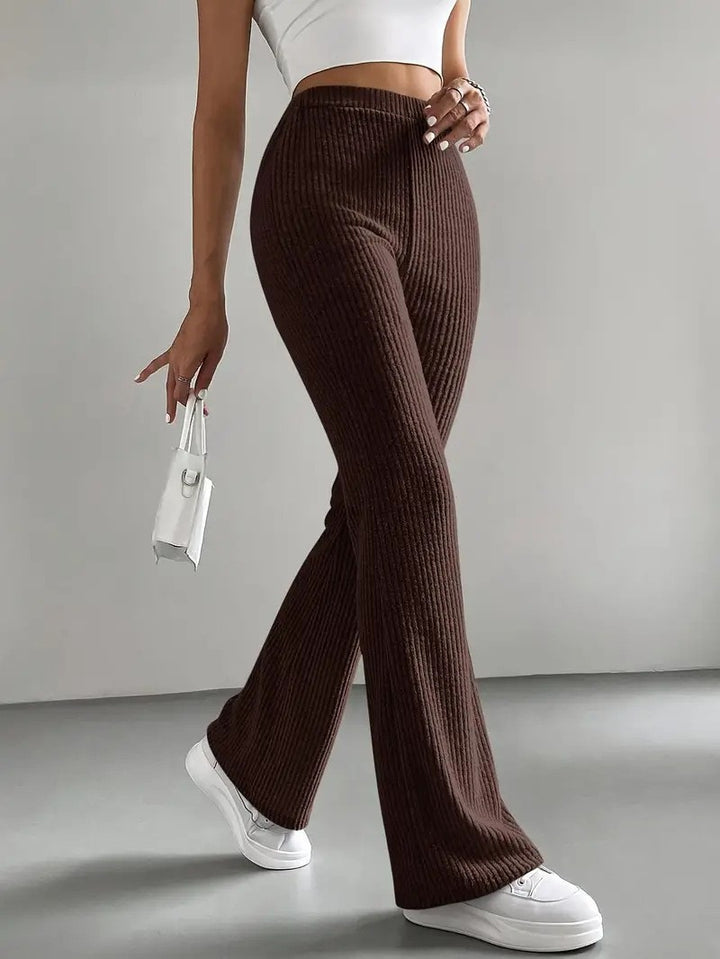 Women Elegant and Comfortable Ribbed High-Waisted Pants Lune London