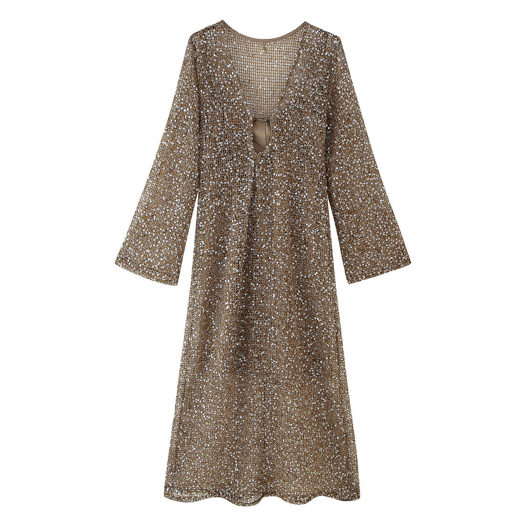 Knit dress for women with V-neck and elegant gathering Lune London