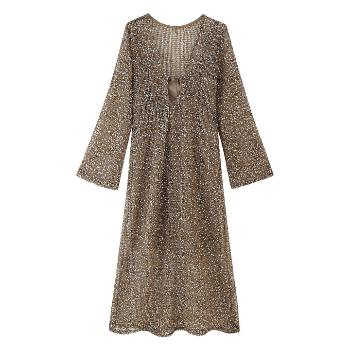 Knit dress for women with V-neck and elegant gathering Lune London