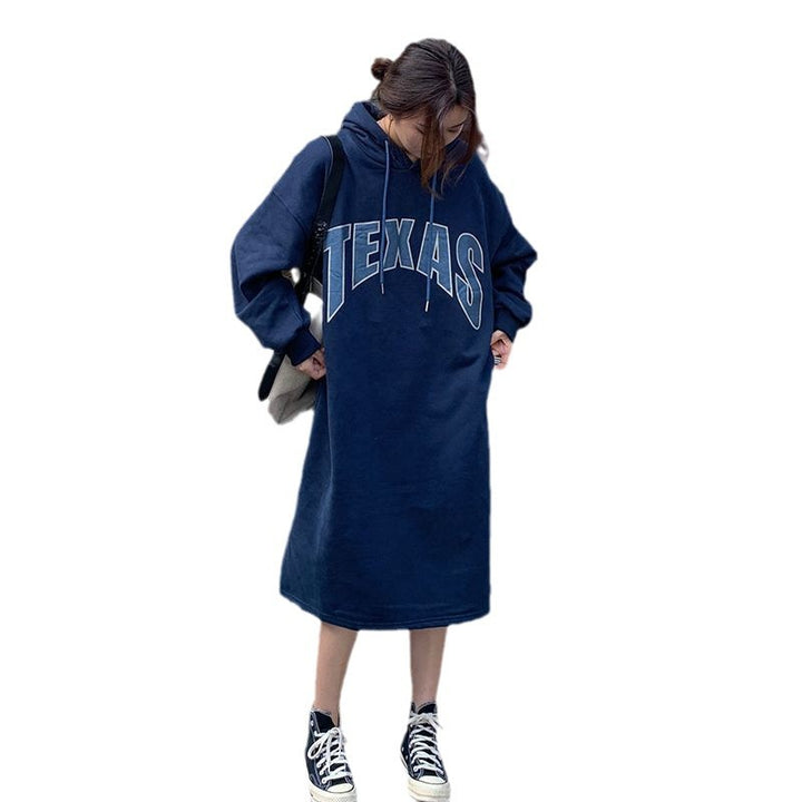 Women’s hoodie dress with fashionable print and side slits Lune London