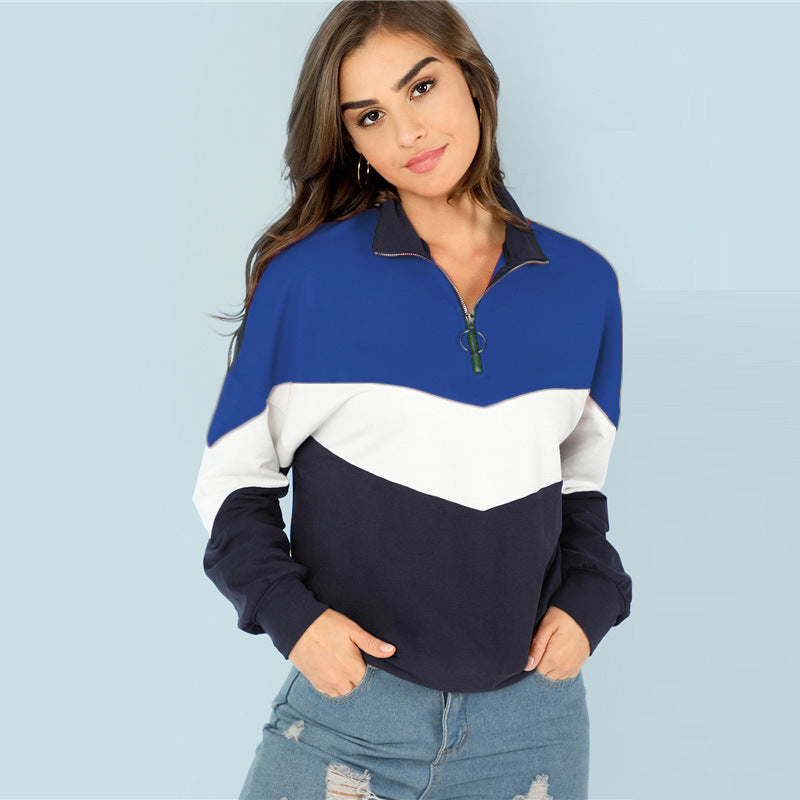 Women's sporty sweatshirt with high collar and contrasting design Chic and Style