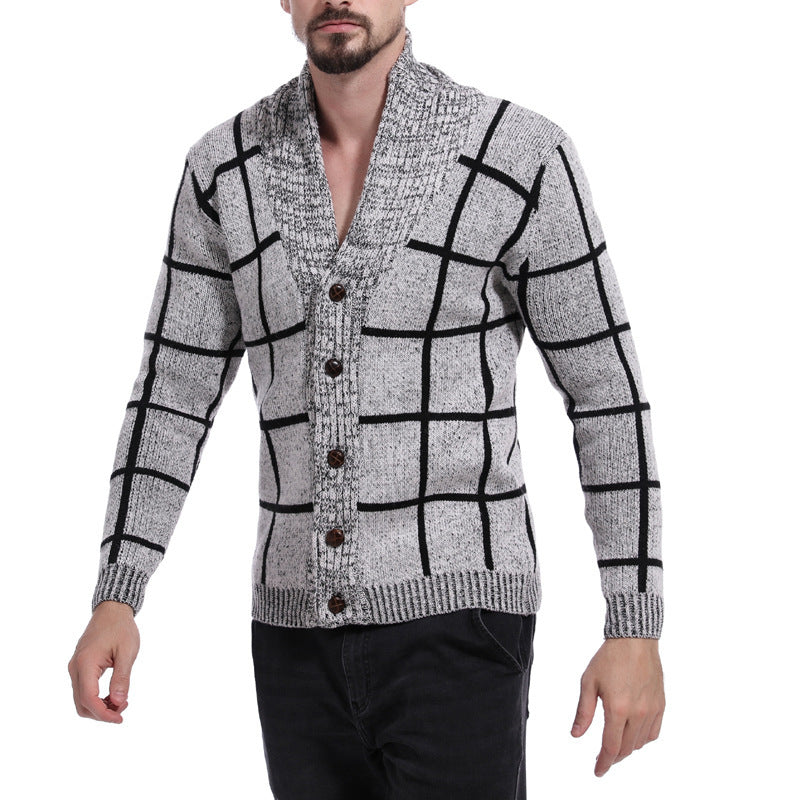 Fashion knitted jacket for men with checkered pattern and stylish lapels Lune London
