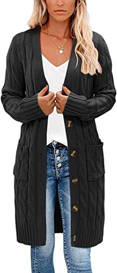 Cardigan en tricot chunky pour femmes avec poches à rabat et fermeture à boutons Chic & Stil