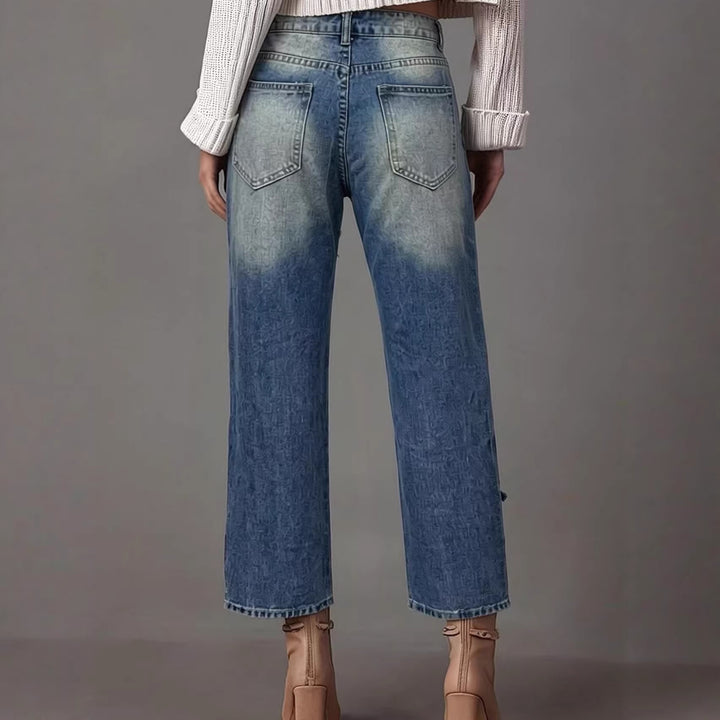 Womens casual destroyed jeans with wide leg and trendy ripped details Lune London
