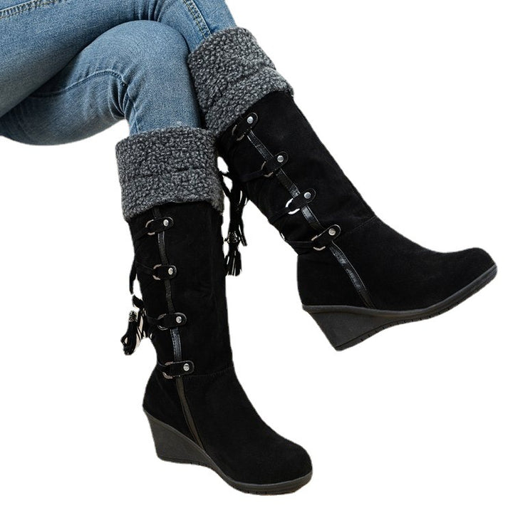 Wedge boots for women with padded interior and trendy lace design Lune London