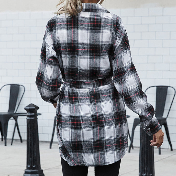 Checkered shirt dress for women with adjustable belt and button placket Lune London