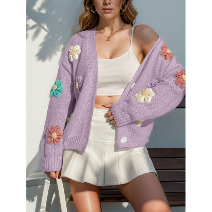 Knitted jacket for women with floral appliques Lune London