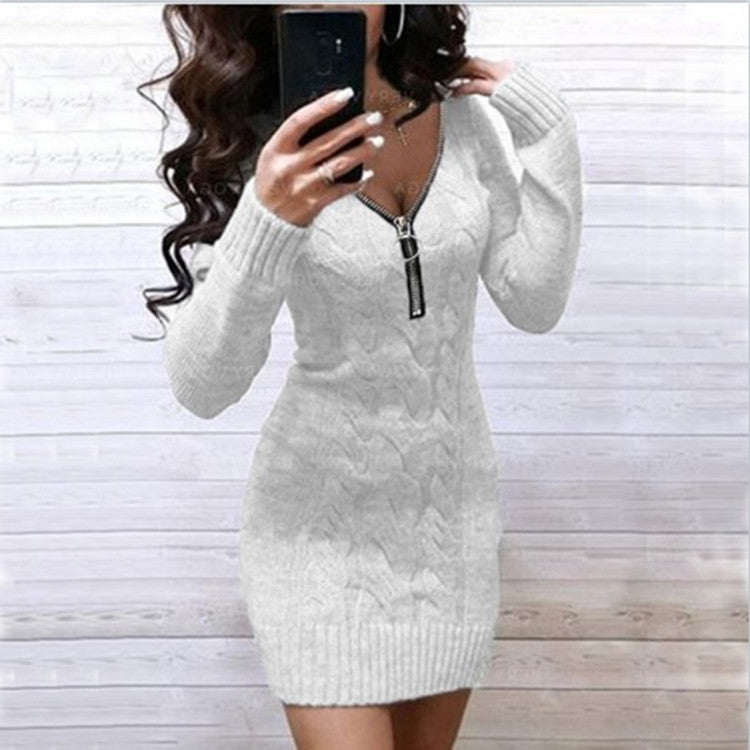 Robe tricotée pour femmes avec détail de fermeture éclair et motif côtelé décoratif Chic & Stil
