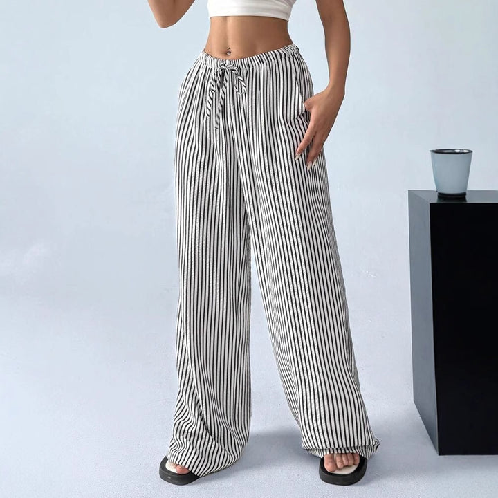 Striped casual pants for women with a loose fit and an elastic waistband Lune London