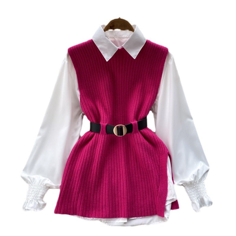 Fashion knitted cardigan for women with an elegant shirt underneath Lune London