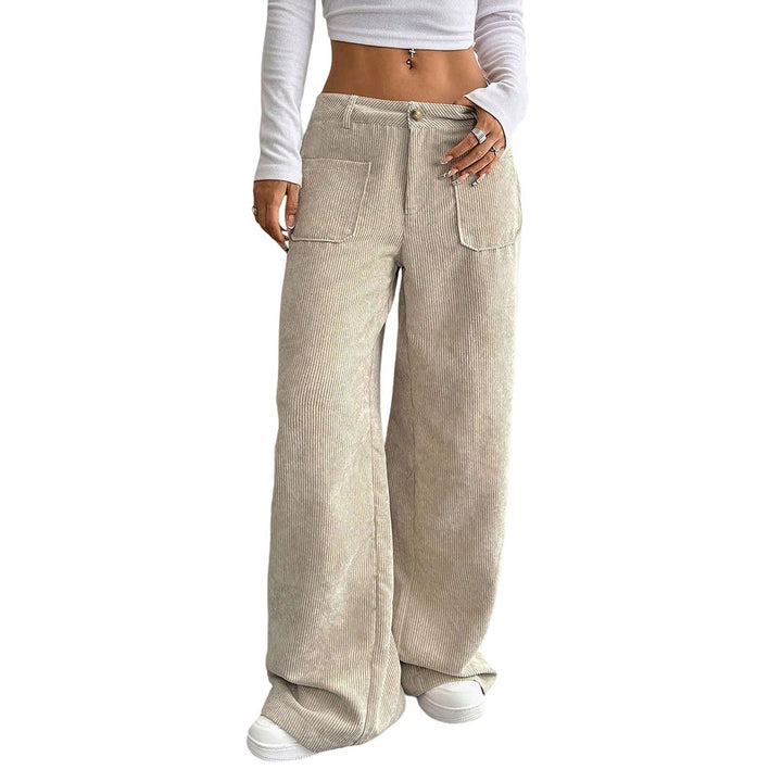 Pantalon large en velours côtelé pour femmes avec poches et taille haute Chic & Stil