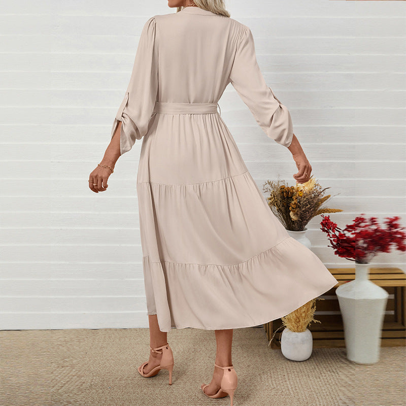 Maxi dress for women with floating ruffles and fitted belt Lune London
